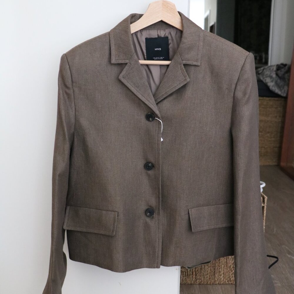 Mango Linen Blend Cropped Jacket
